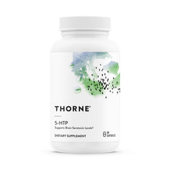 Envase THORNE 5‑HTP 100 mg visto de frente, presentación de 90 cápsulas para apoyo al sueño
