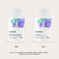 THORNE ingredient label highlighting iron bisglycinate, B12, B6, and L-5-MTHF contents