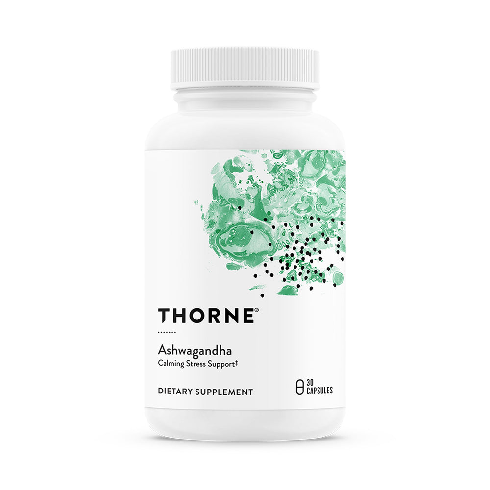 THORNE envase frontal de Ashwagandha Shoden mostrando presentación y marca