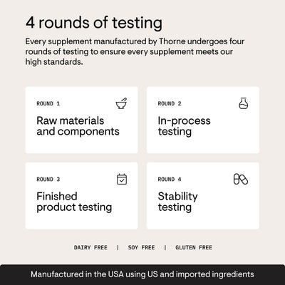 THORNE laboratory testing scene showing four-round quality testing assurance