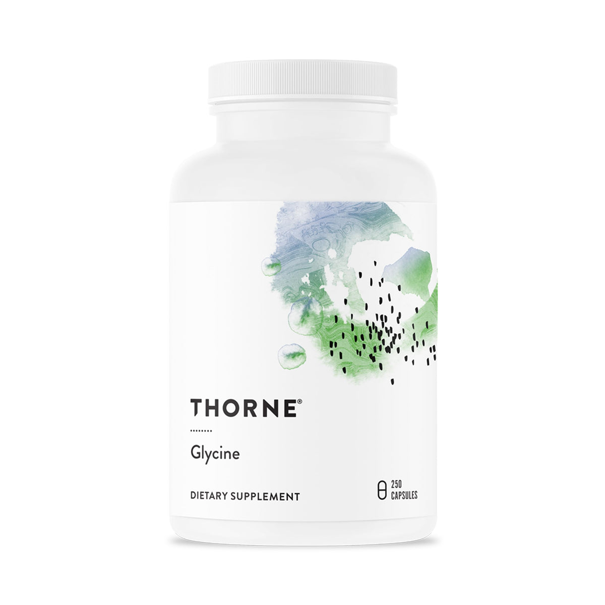 THORNE bottle front view showing label and 250 capsule count, clear quality