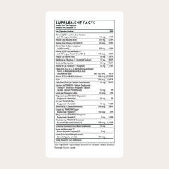 THORNE etiqueta en primer plano destacando ingredientes y datos claros