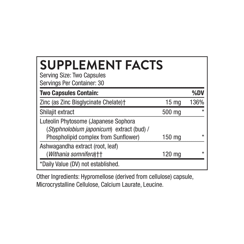 THORNE etiqueta en primer plano con lista de ingredientes destacada