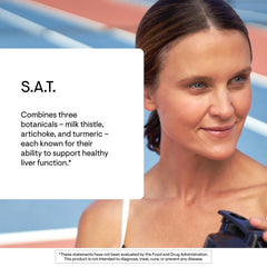 Thorne S.A.T. etiqueta con lista de ingredientes y beneficios