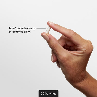open THORNE bottle with loose capsules showing full 90-count supply advantage