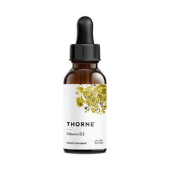 THORNE frasco frontal mostrando etiqueta clara y tamaño conveniente