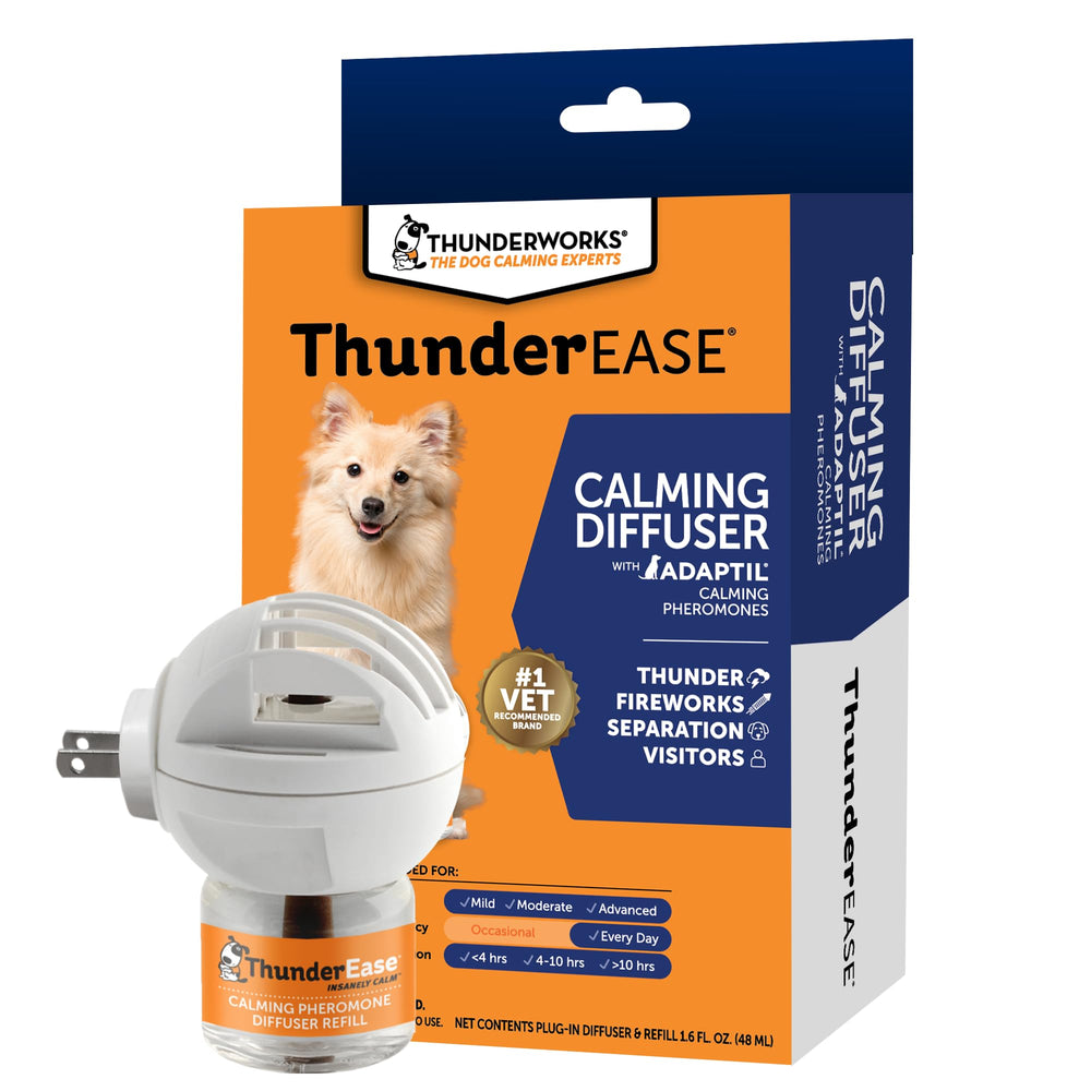 ThunderEase diffuser front view showing sleek design and calming benefit