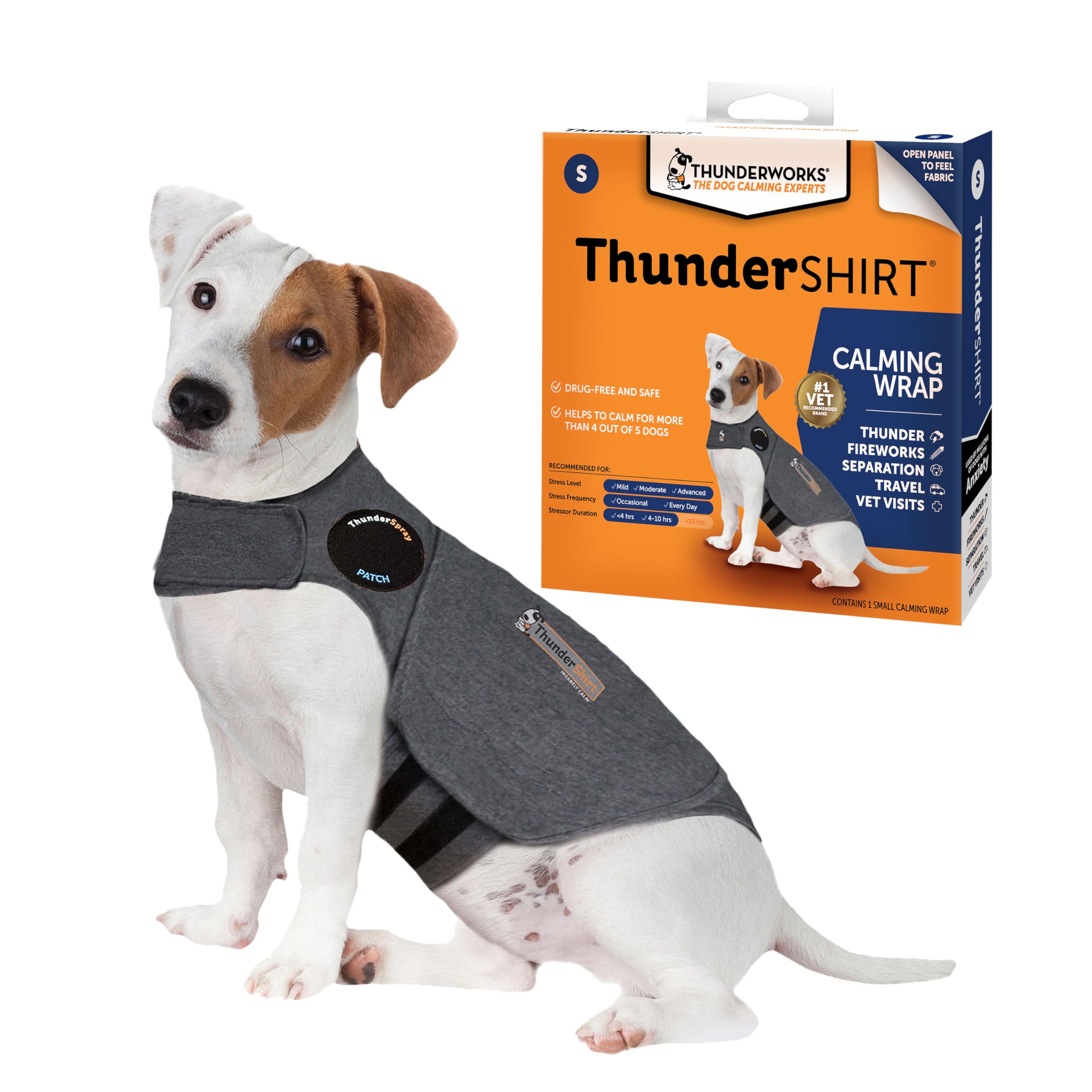 Thundershirt chaleco frontal heather gray mostrando ajuste y confort