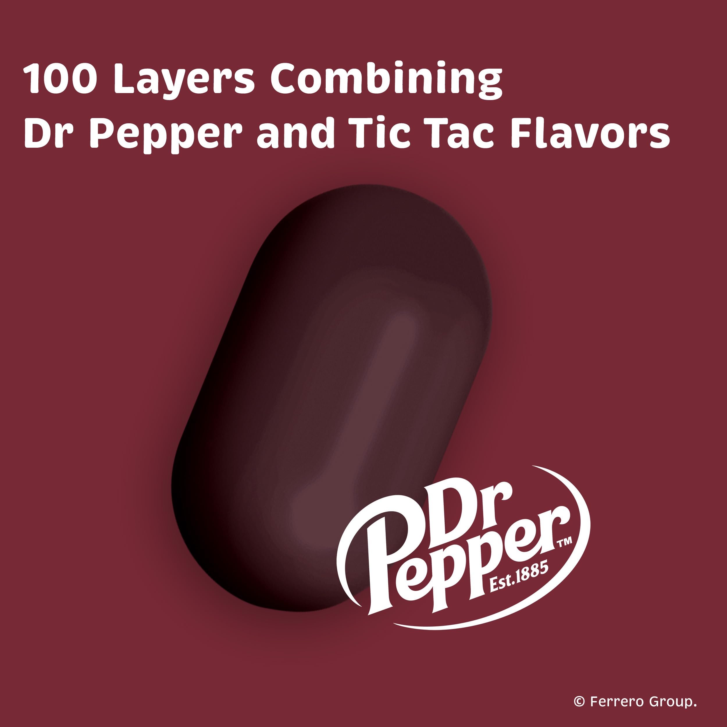 Tic Tac Dr Pepper primer plano de la pastilla que revela textura y sabor