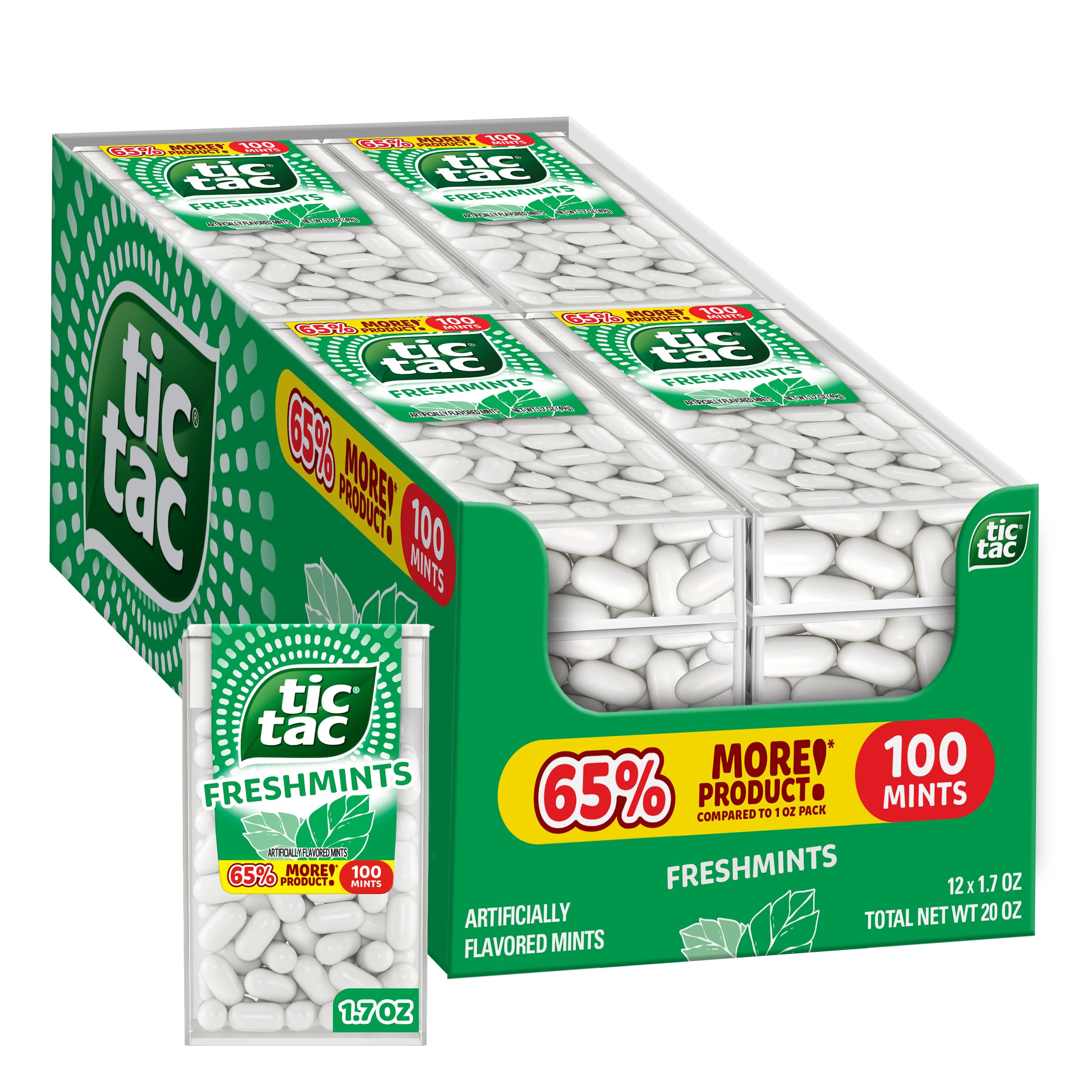 Tic Tac frontal del paquete mostrando diseño y portabilidad