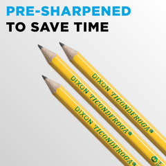 detail of Ticonderoga green-and-gold ferrule and latex-free eraser, clean erasing