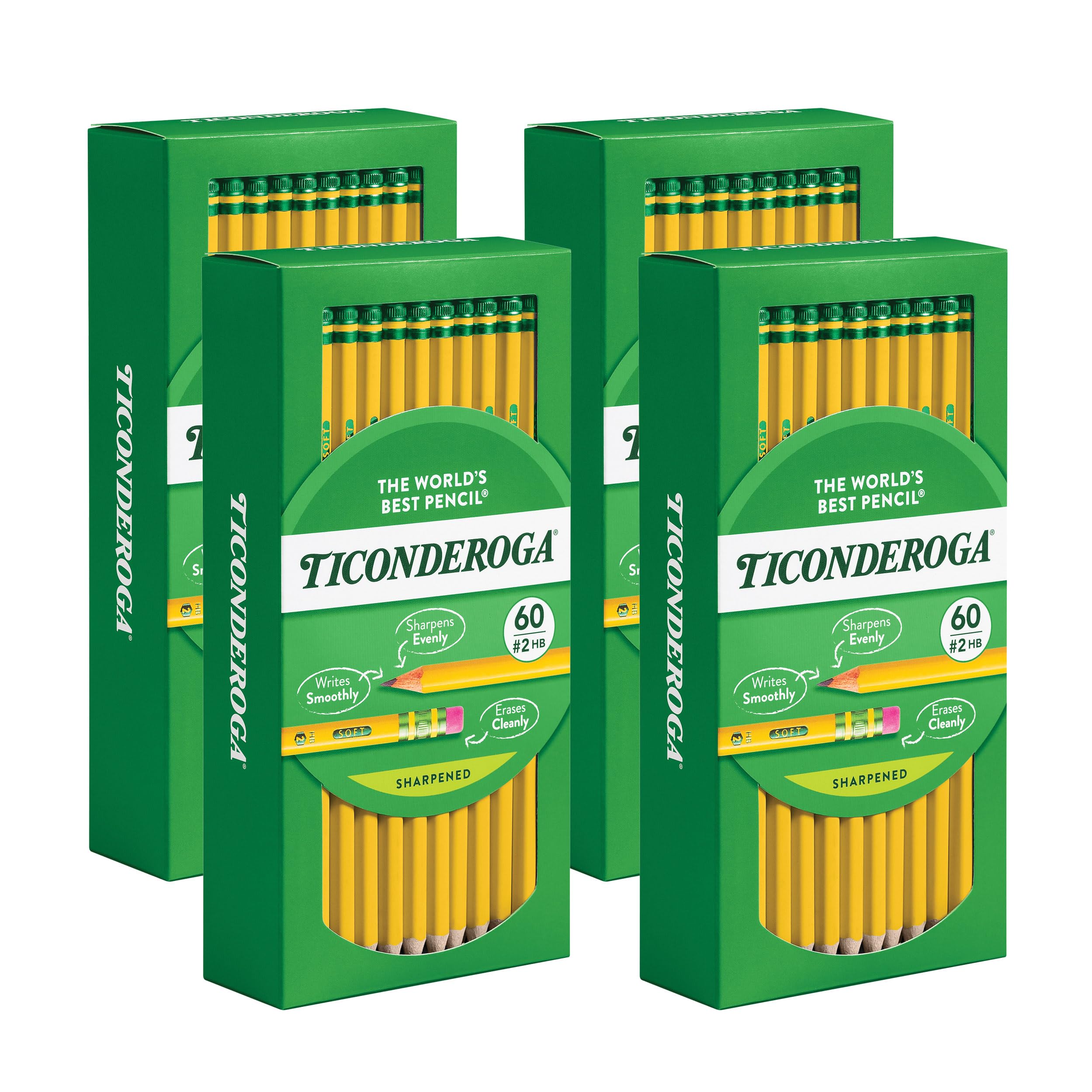 Ticonderoga front packaging showing 240-count yellow pencils, reliable supply