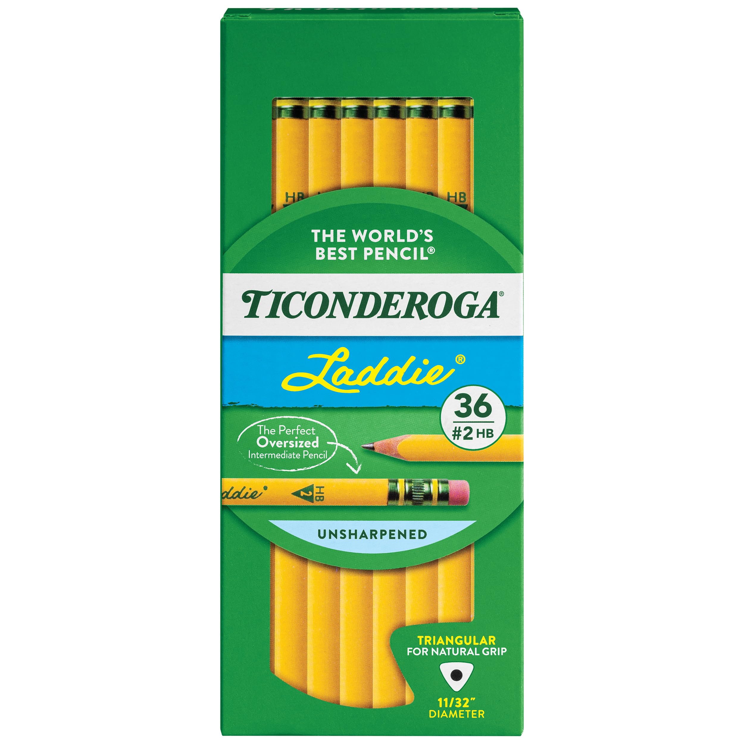 Ticonderoga frente del empaque mostrando lápices y beneficios