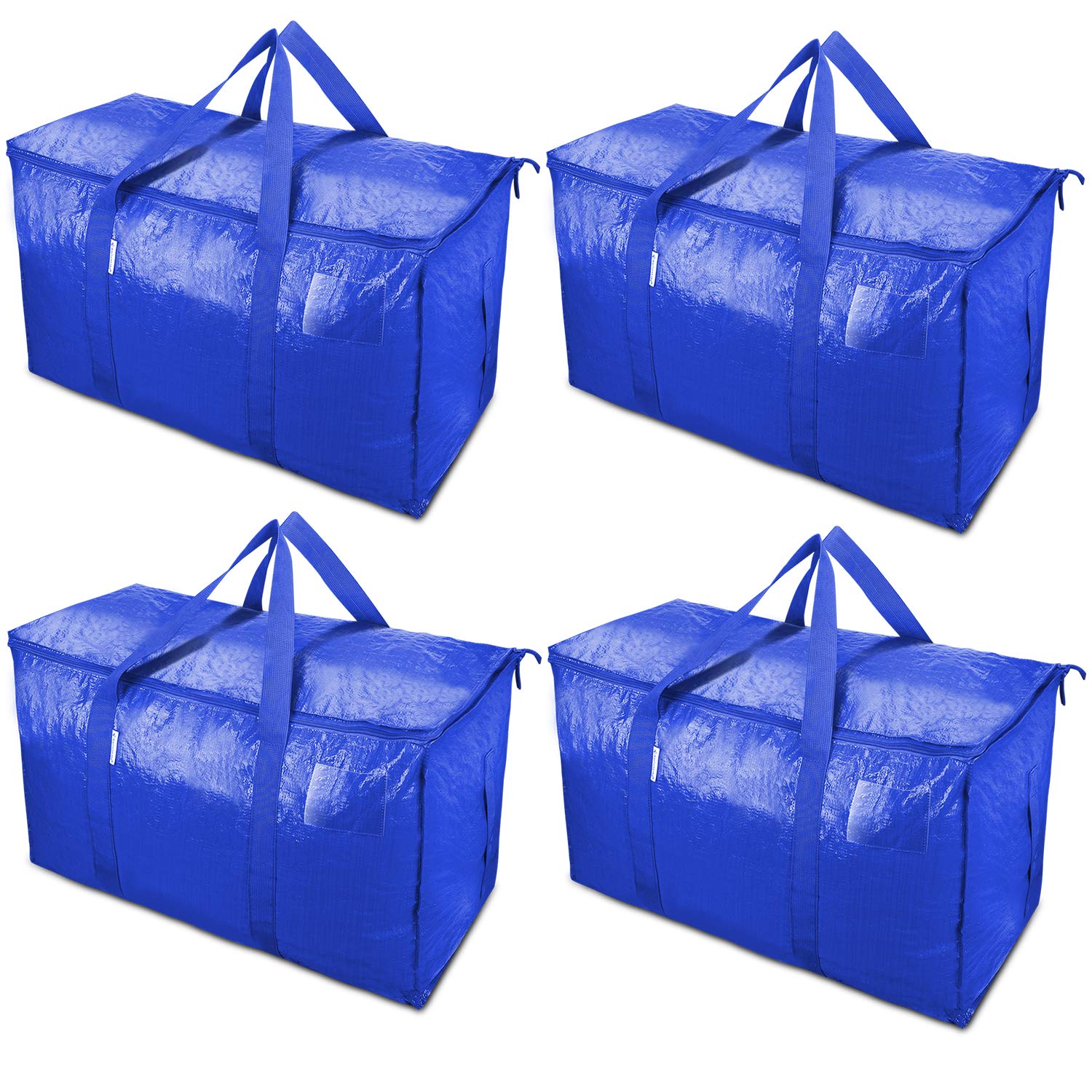 TICONN front view of four blue moving bags showing compact packing benefit