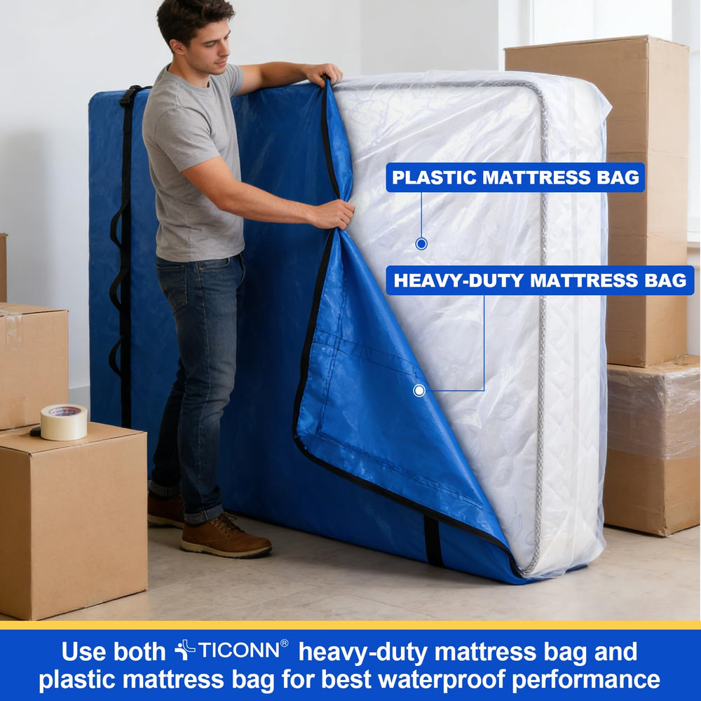 TICONN queen mattress inside bag side profile demonstrating snug fit