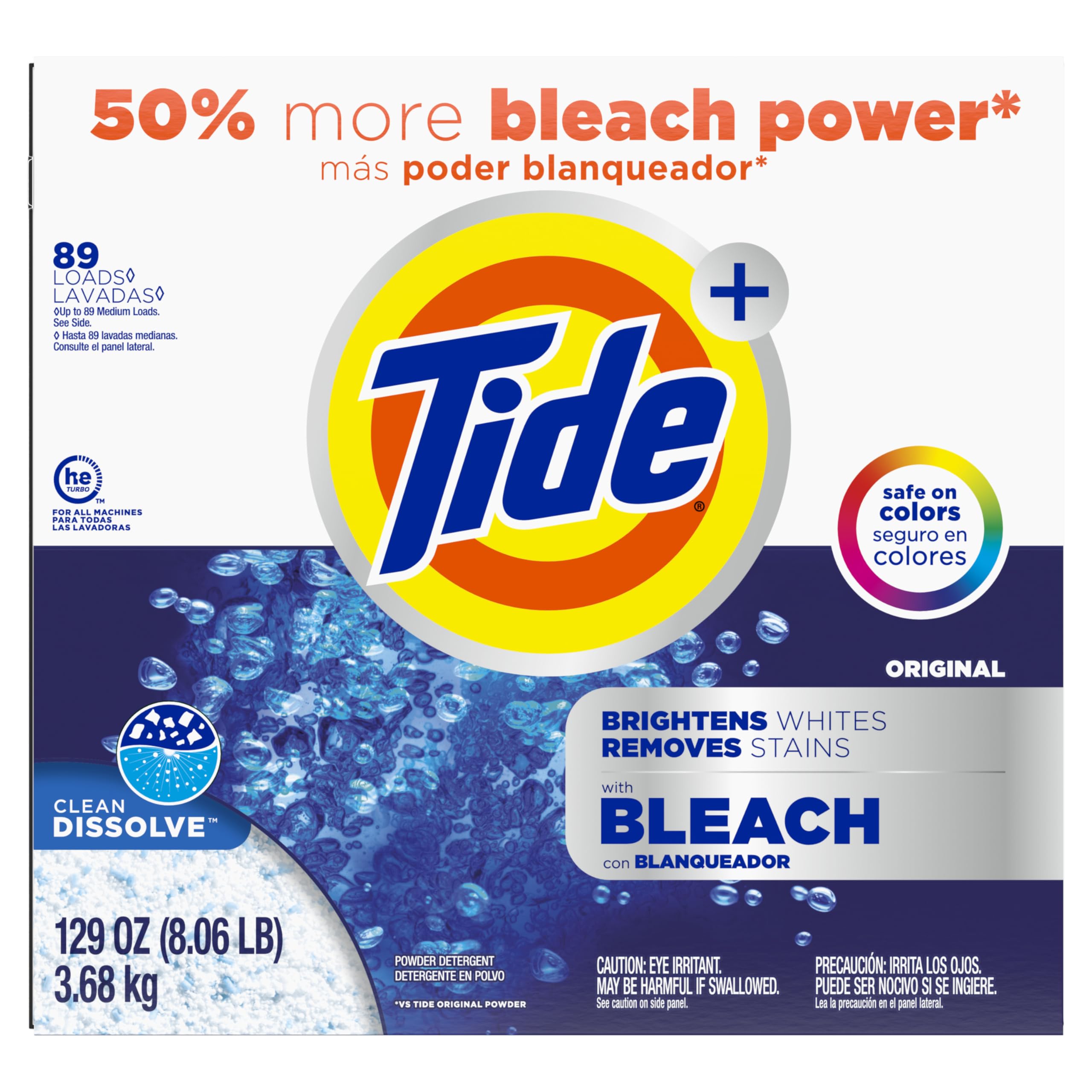 Tide envase en estante de lavandería, organización y accesibilidad