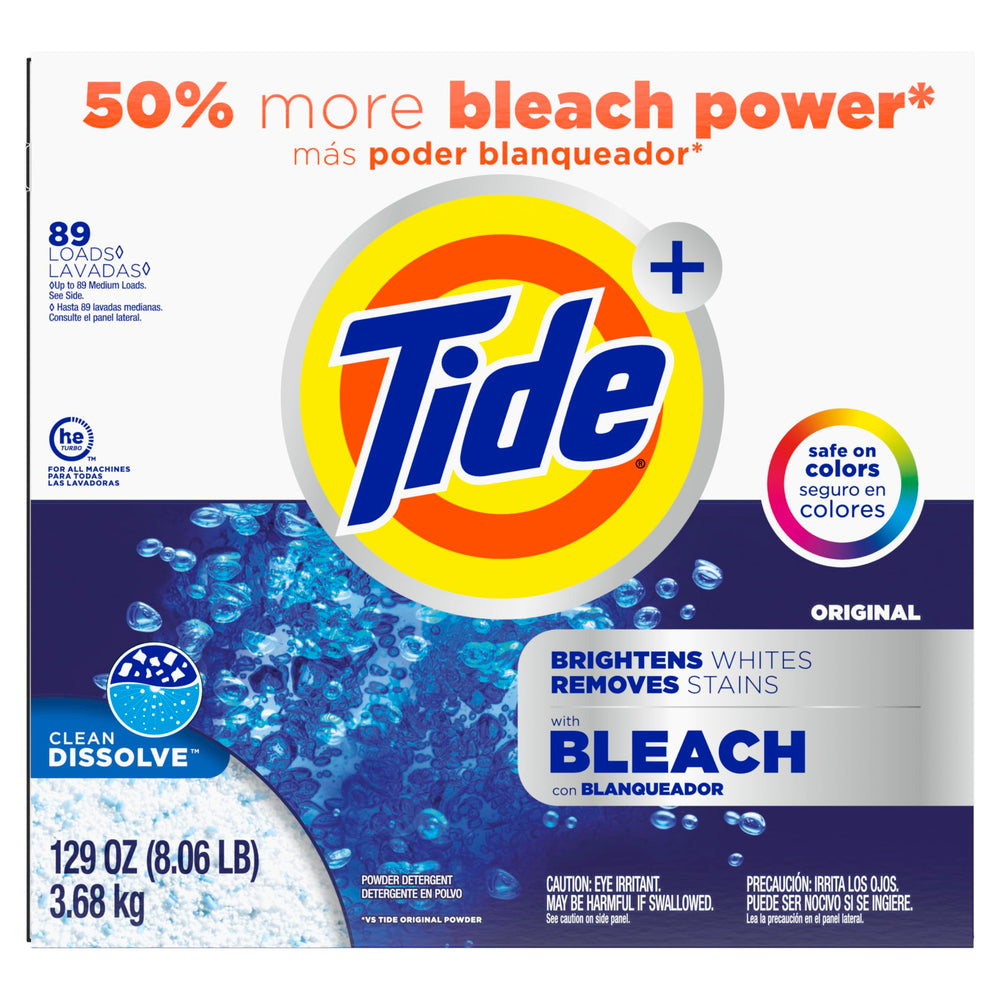 Tide envase en estante de lavandería, organización y accesibilidad