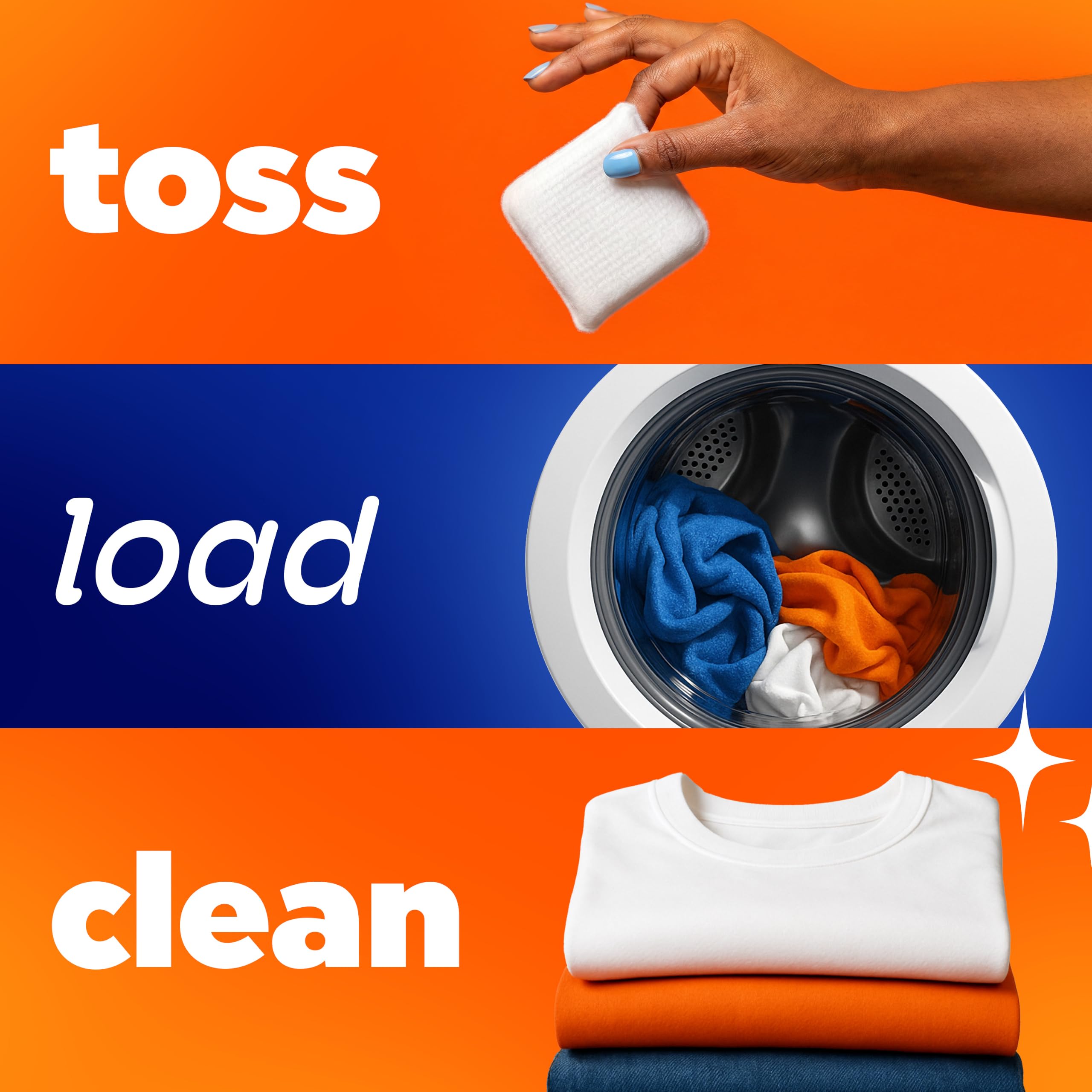 Tide evo caja abierta con pastillas ordenadas indica almacenamiento fácil