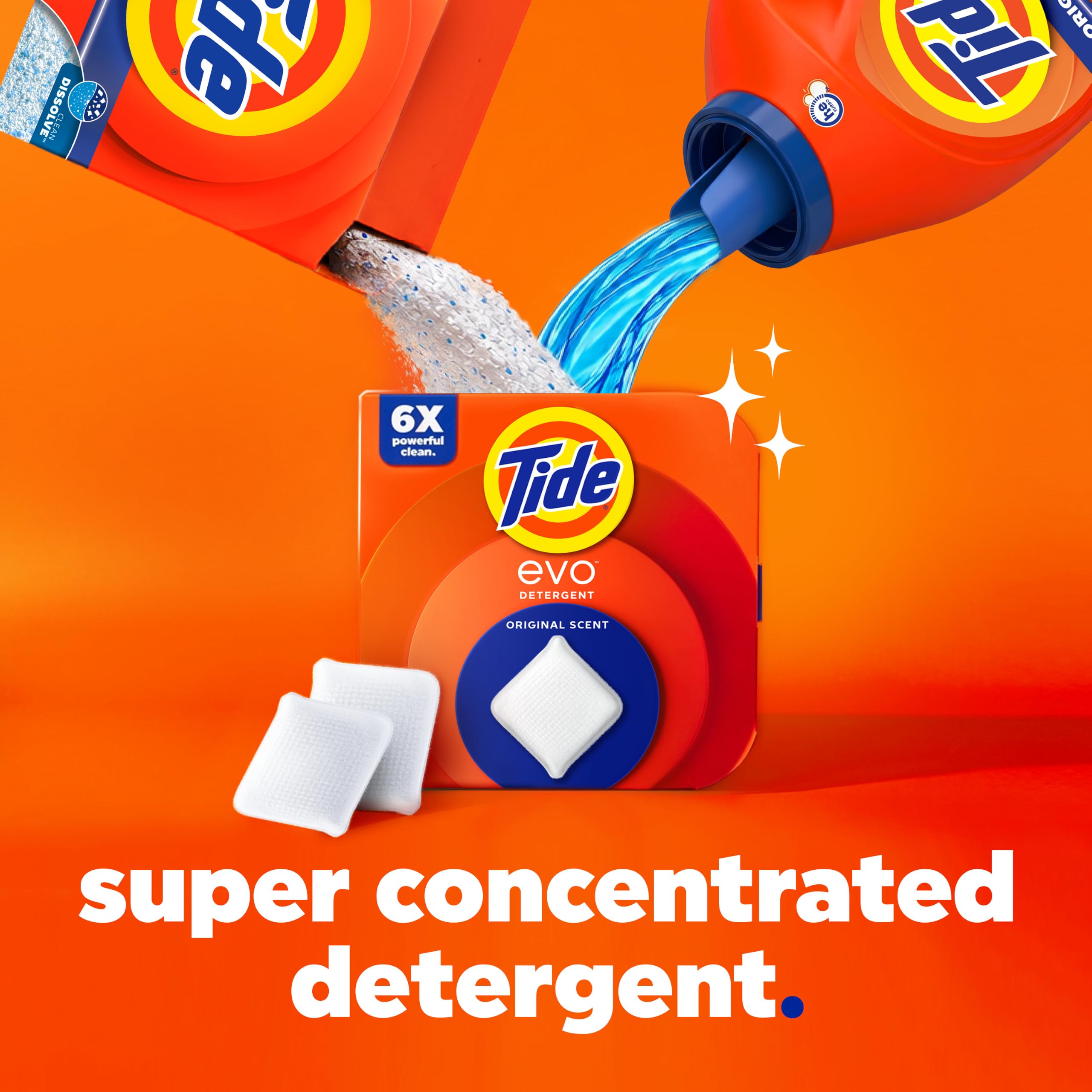 Tide evo pastilla en detalle mostrando textura y concentración potente