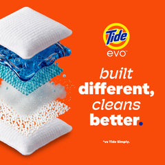 Tide evo pastilla depositada en tambor de lavadora para uso sencillo