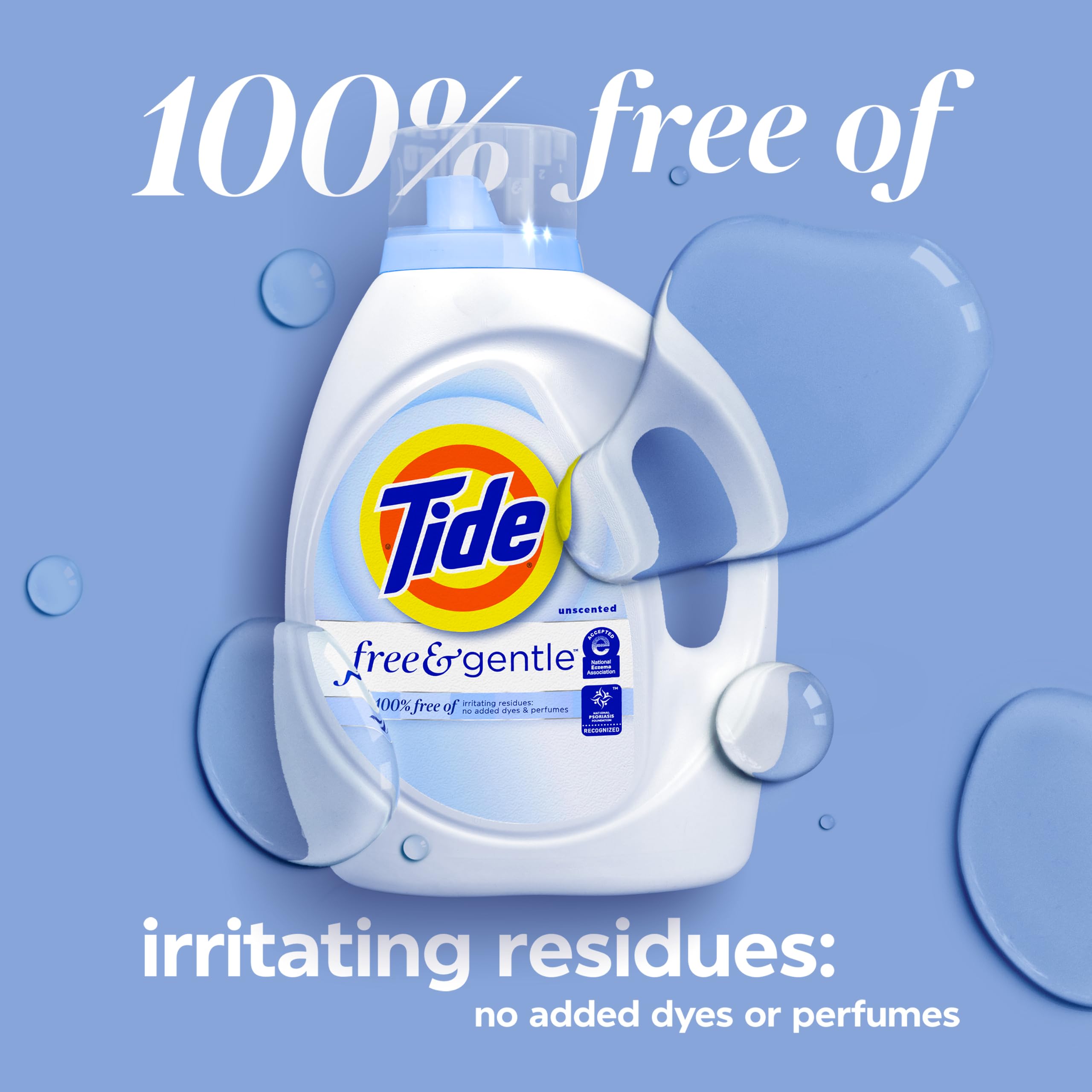 Toma cercana de la boquilla de Tide Free & Gentle indicando facilidad de dosificación