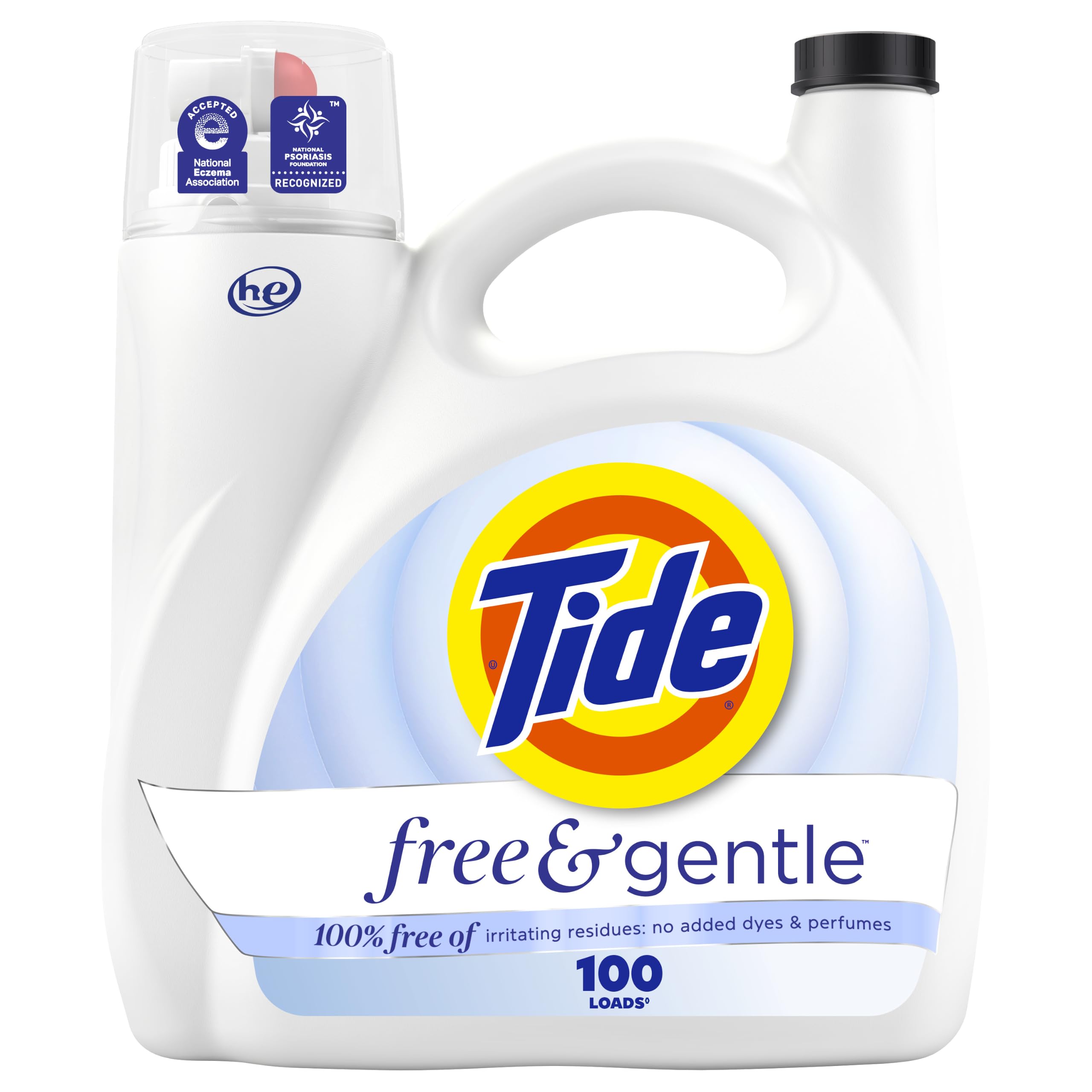 Tide mostrando el frente del envase y capacidad 132 fl oz, limpieza eficaz