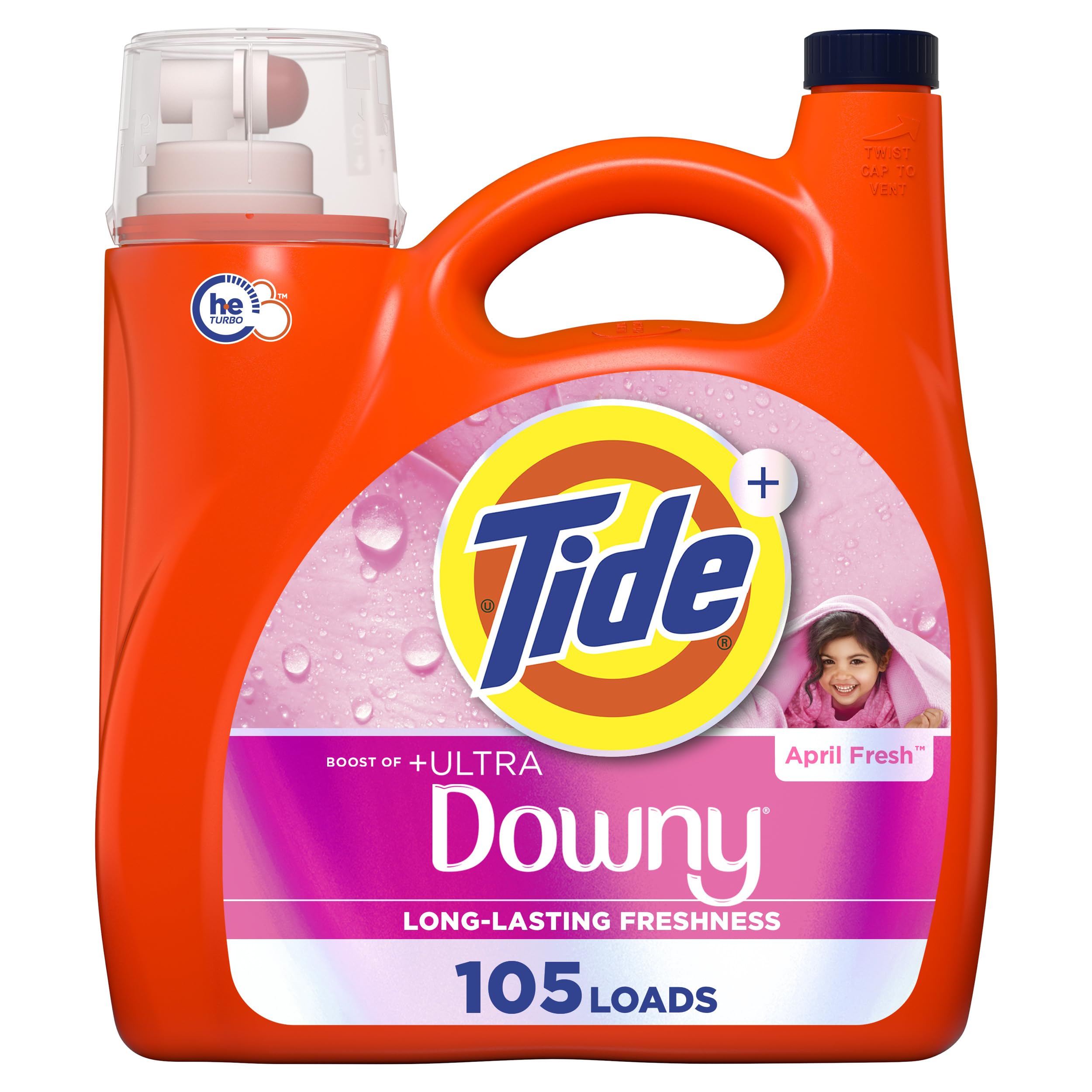 Tide botella frontal 148 fl oz mostrando rendimiento y ahorro