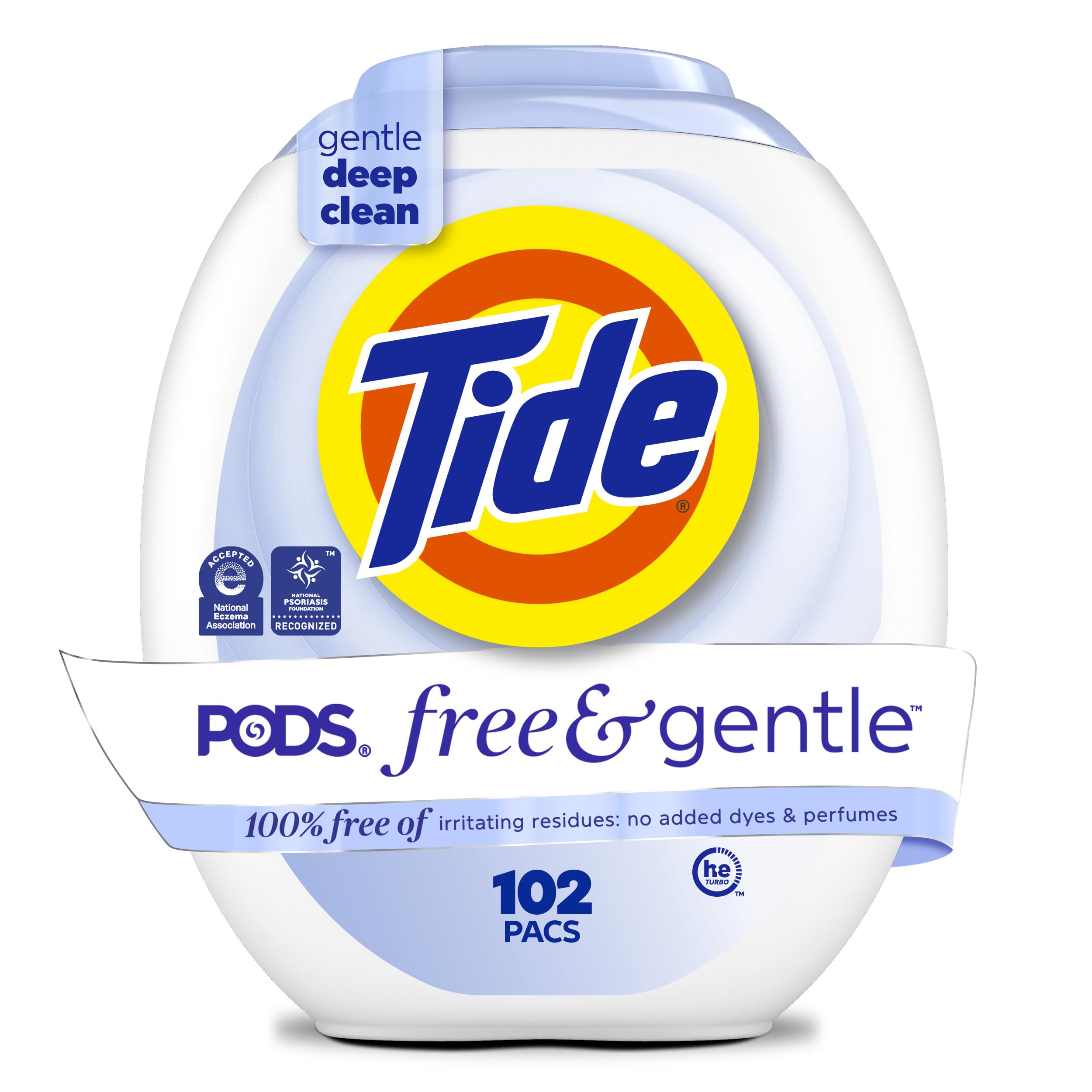 Tide envase frontal 102 unidades mostrando cantidad y diseño práctico
