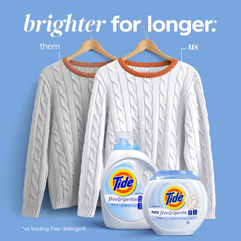 Tide líquido claro resaltando textura y eficacia sin perfume