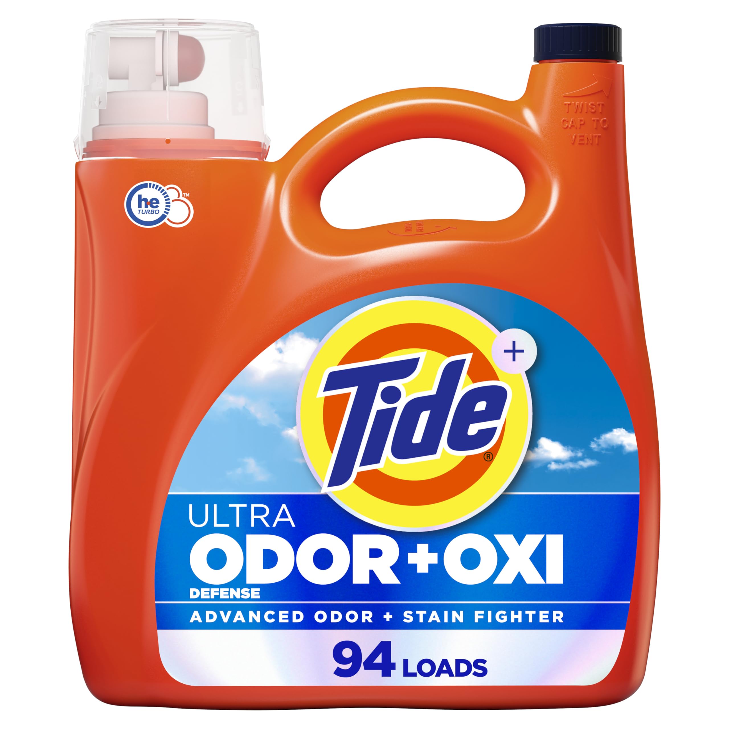 Tide Ultra Odor Defense vista frontal mostrando envase grande y uso prolongado