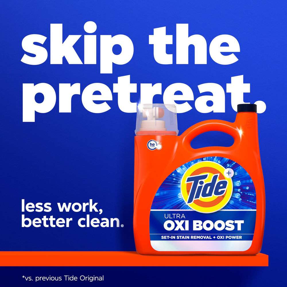 Detalle de la etiqueta Tide Ultra Oxi Boost con ingredientes y uso
