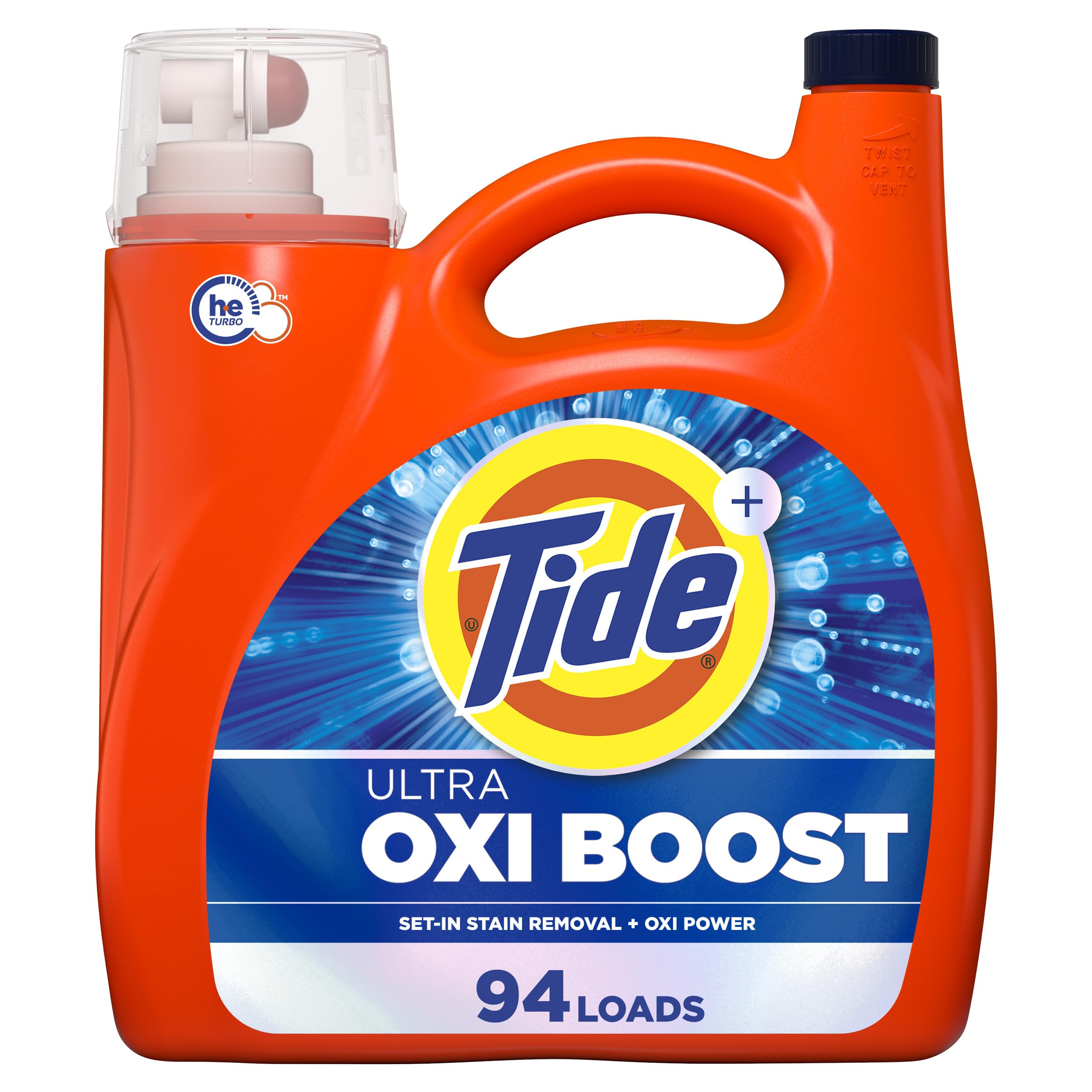 Tide botella frente mostrando tamaño grande y valor por carga