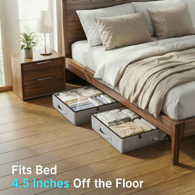 TidyCorner under-bed placement view highlights slim 4.5 inch profile saving bedroom space