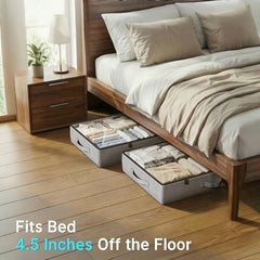 TidyCorner under-bed placement view highlights slim 4.5 inch profile saving bedroom space