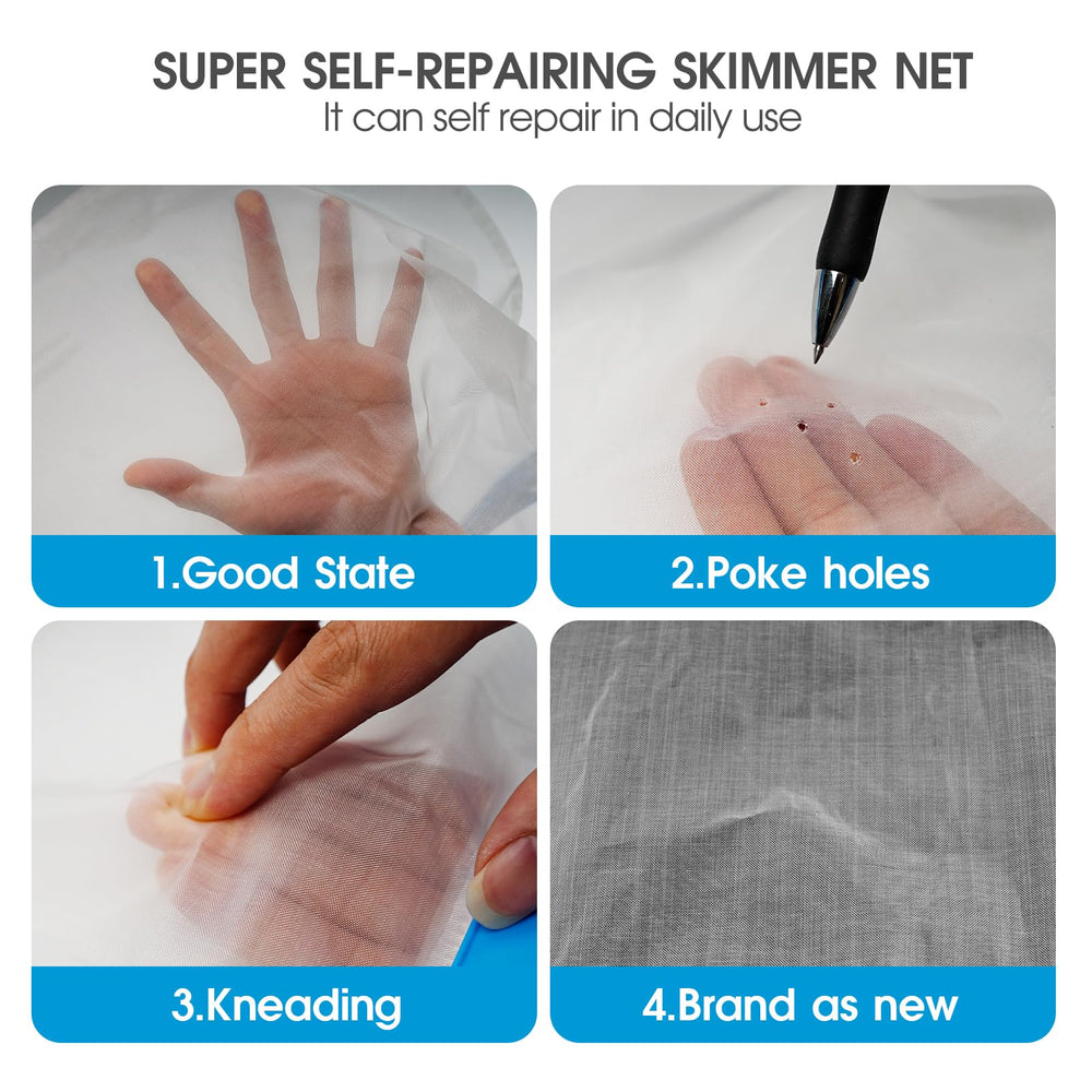 TidyMister skimmer in pool use removing pollen and small debris with ease