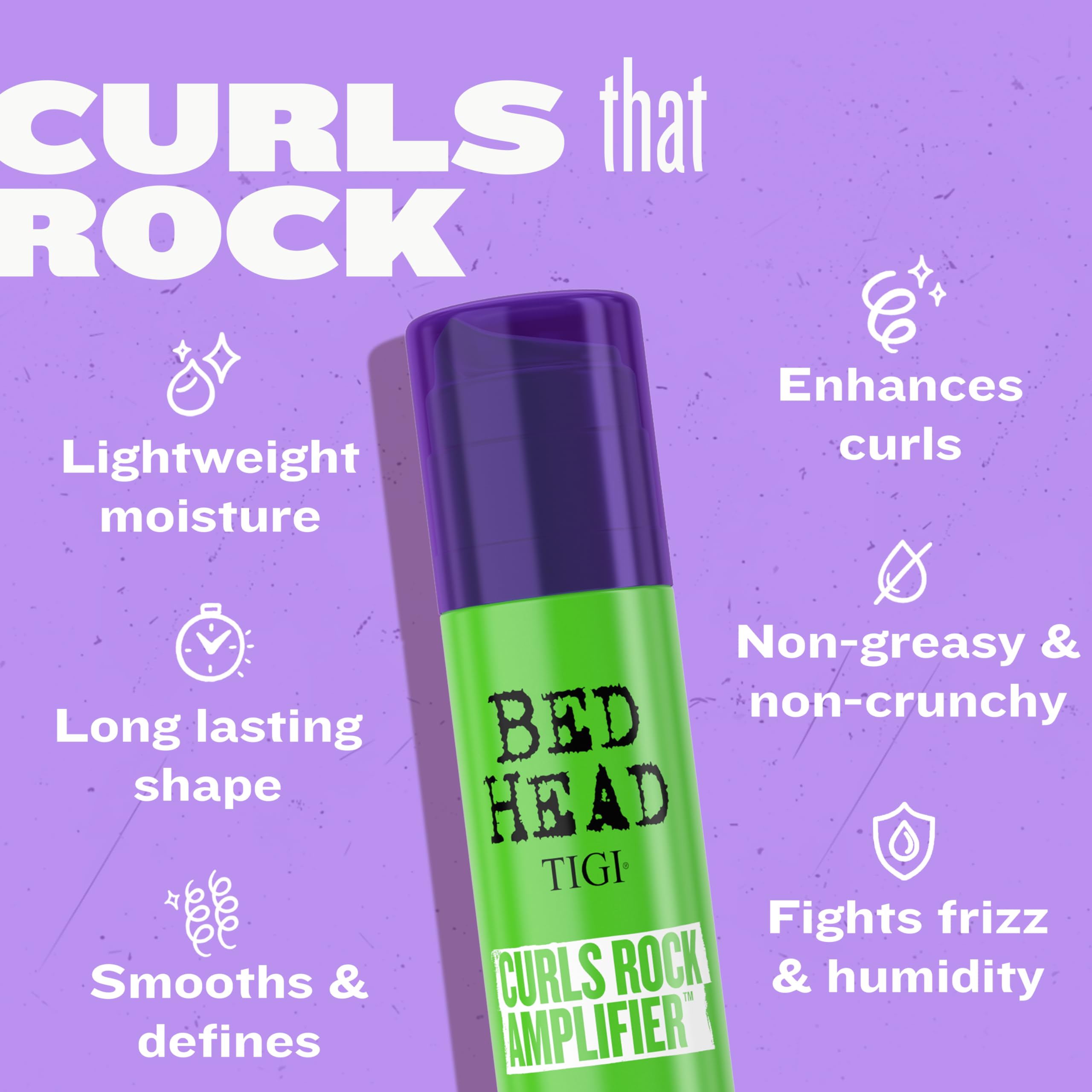 TIGI Bed Head rizos definidos con difusor mostrando volumen y forma