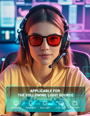 TIJN gafas en uso por un jugador frente a monitor para menor fatiga visual