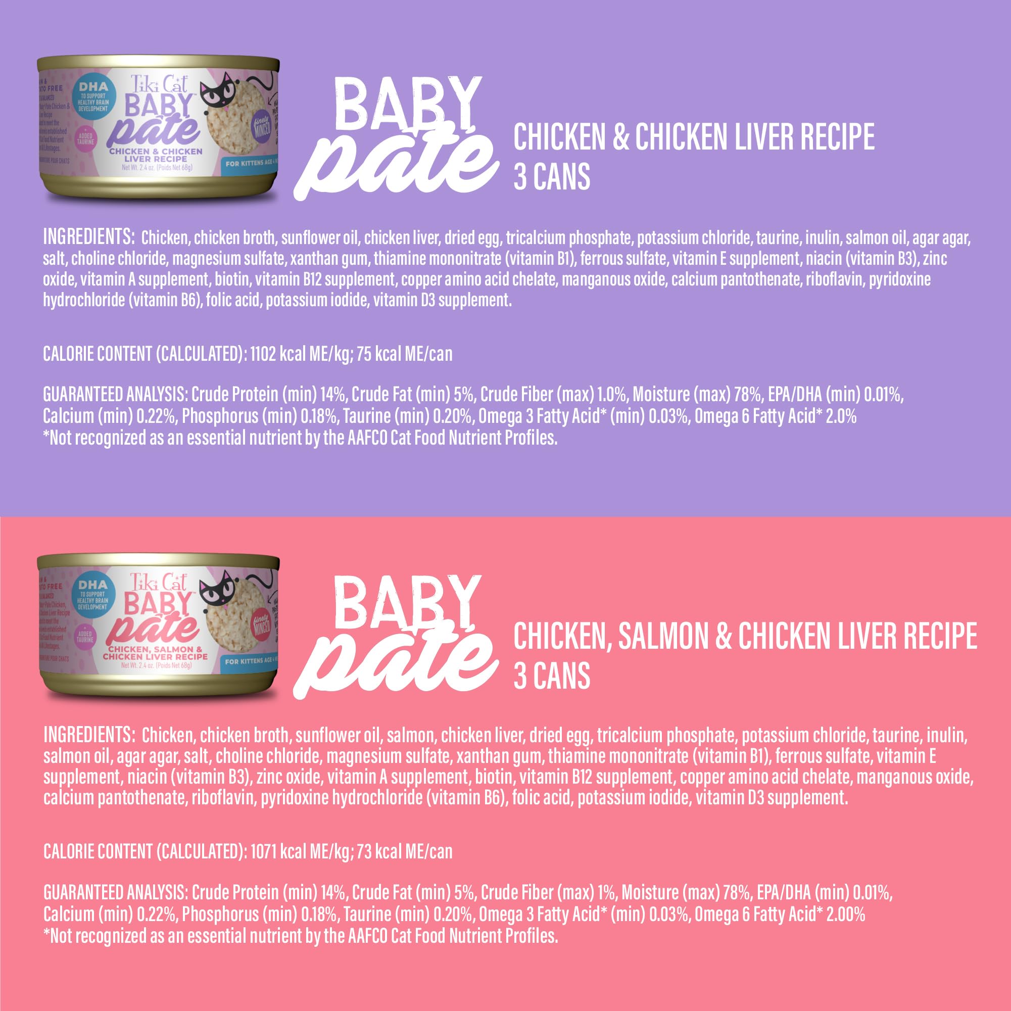 Tiki Cat detalle de etiqueta con lista de ingredientes de calidad