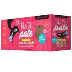 TIKI PETS front packaging of variety pack showing cans and branding for confident choice
