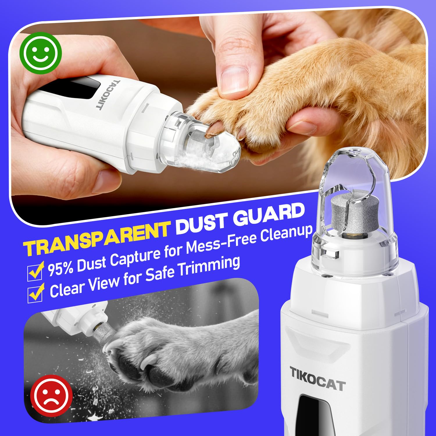 TIKOCAT en uso con perro grande, potencia para uñas gruesas