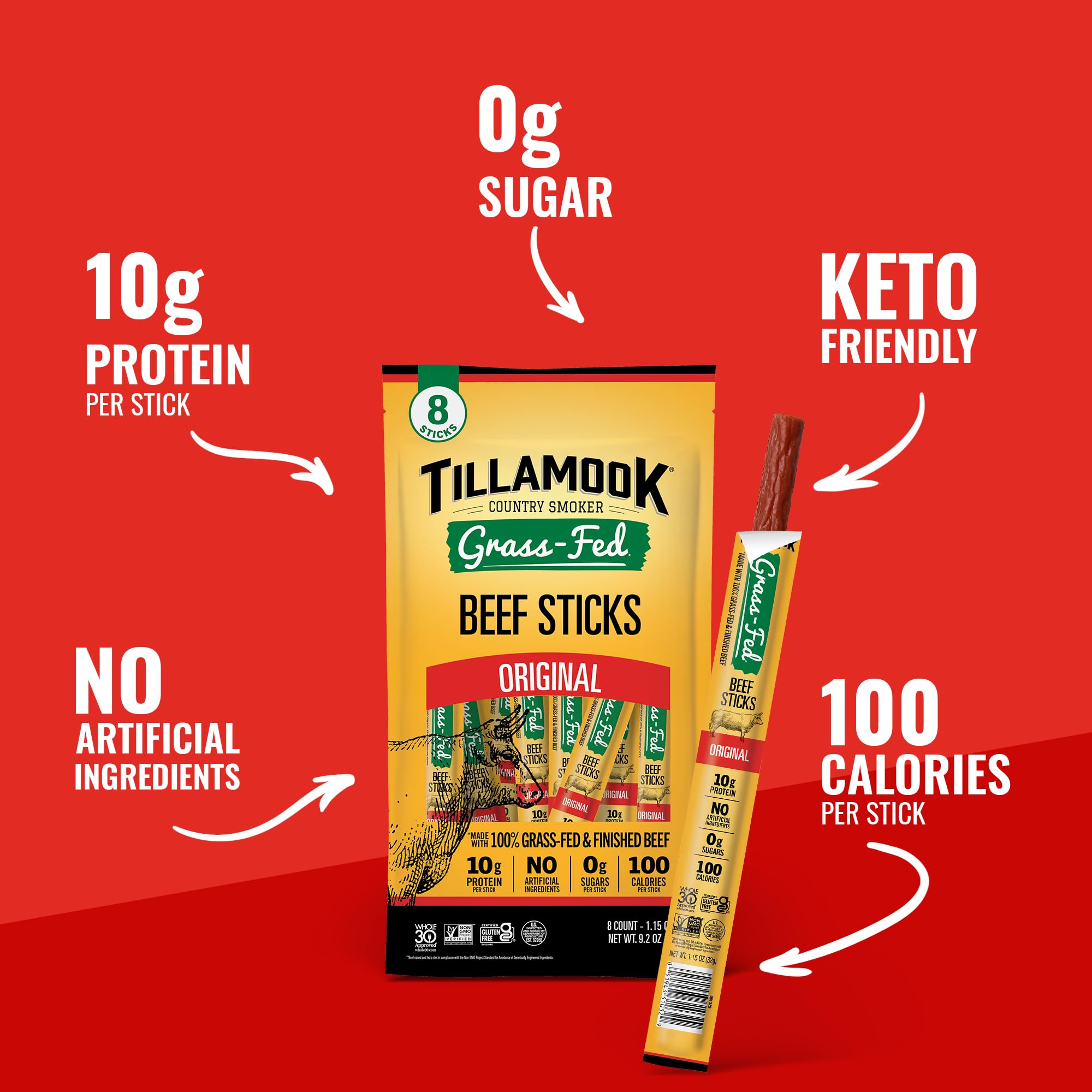 TILLAMOOK COUNTRY SMOKER palito envuelto individualmente para snack portátil y sin desorden