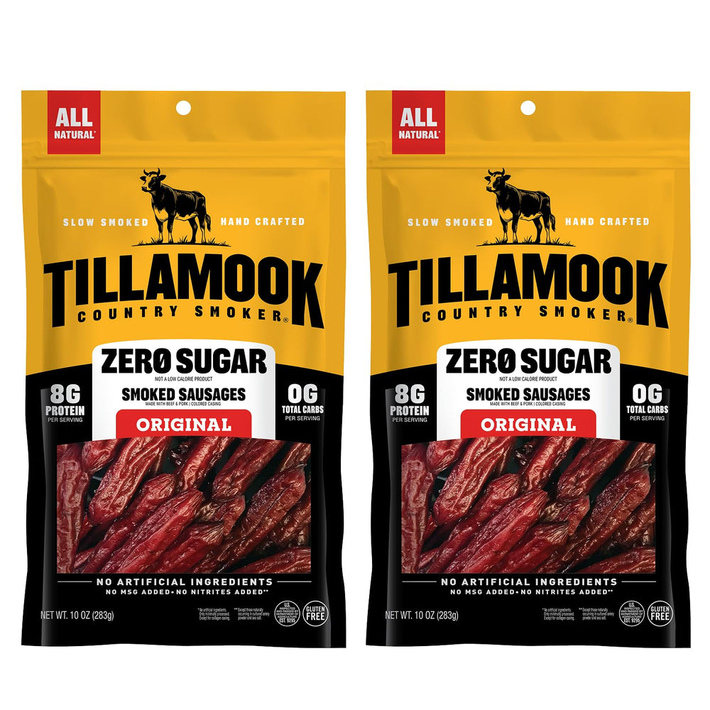 Tillamook Country Smoker paquete frontal mostrando tamaño y conveniencia