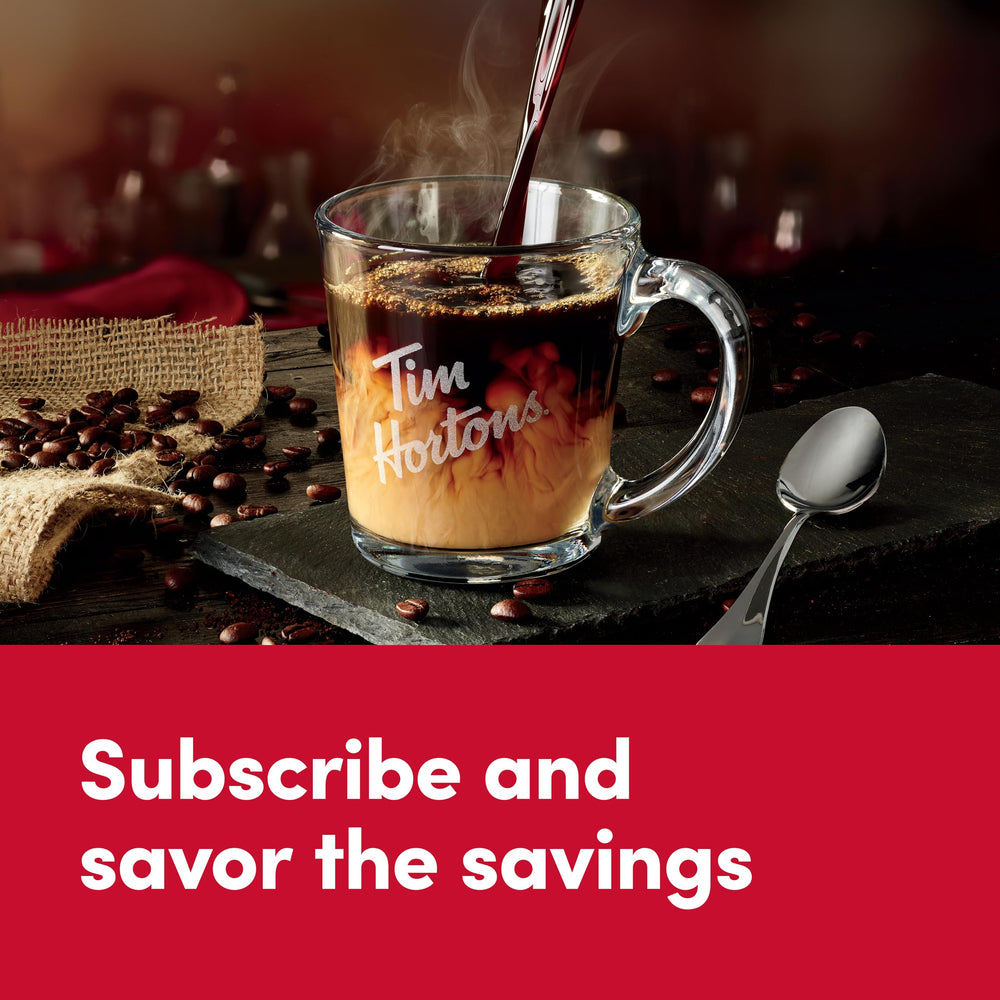 Tim Hortons coffee cup on a kitchen table illustrating comforting morning routine