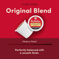 Tim Hortons K-Cup pod close-up showing seal and roast label for consistent flavor