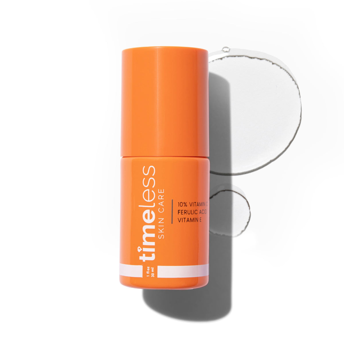Timeless frasco frontal del suero 10% vitamina C mostrando diseño y volumen