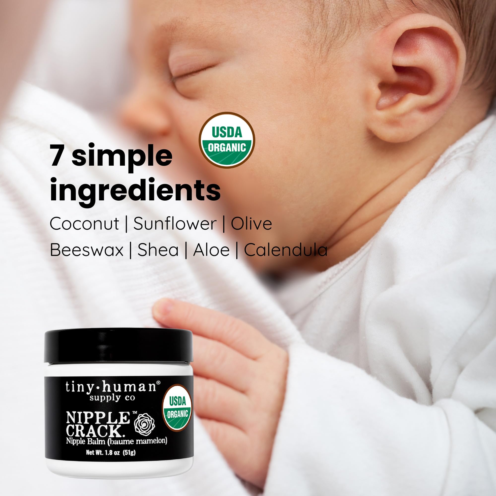 Tiny Human Supply Co envase abierto con pomada, fácil aplicación y controlada