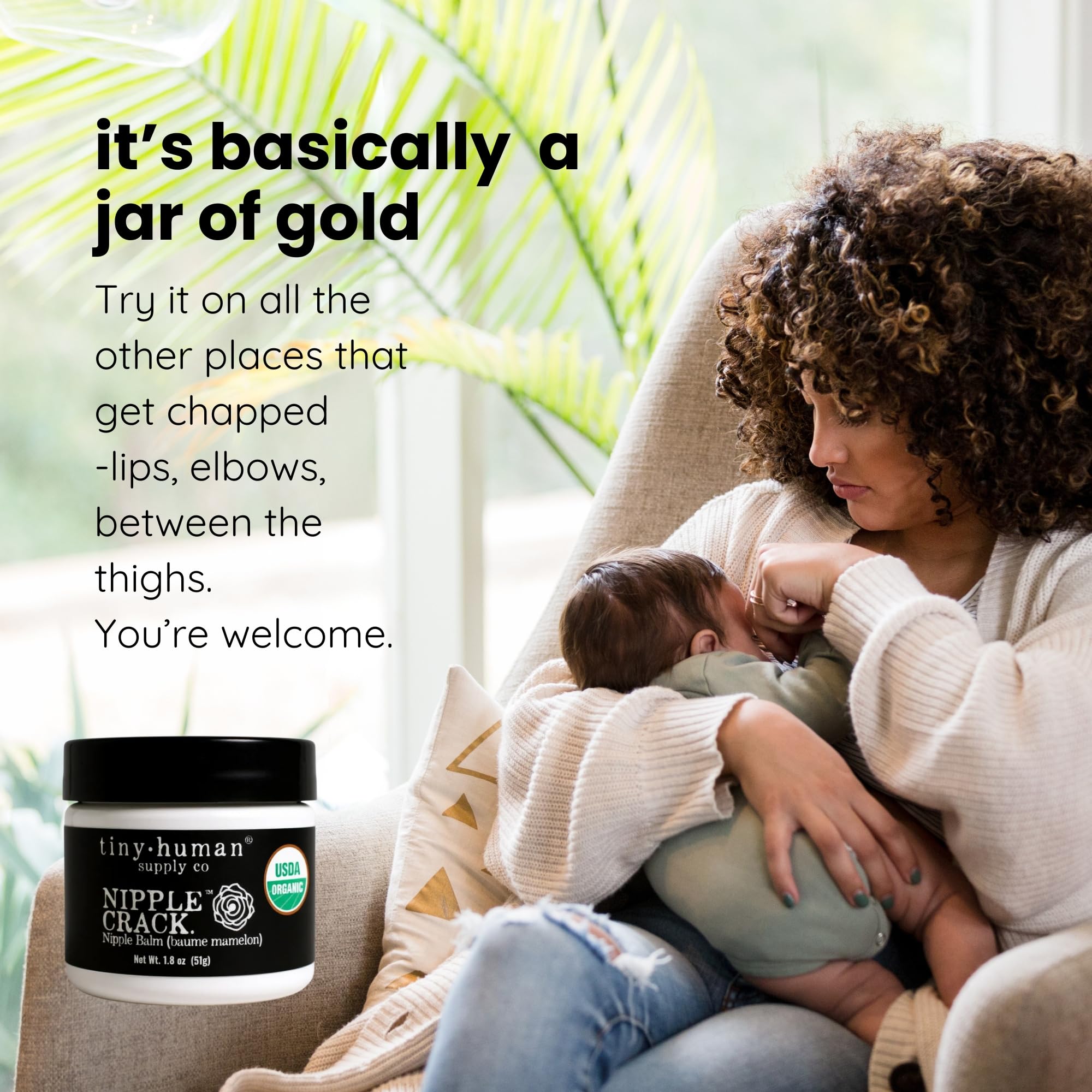 Tiny Human Supply Co primer plano de la pomada, hidratación inmediata