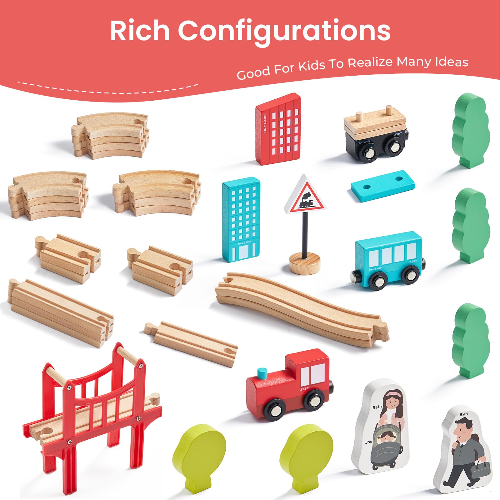 Tiny Land wooden train in play setup on a table demonstrating imaginative play and cooperative fun