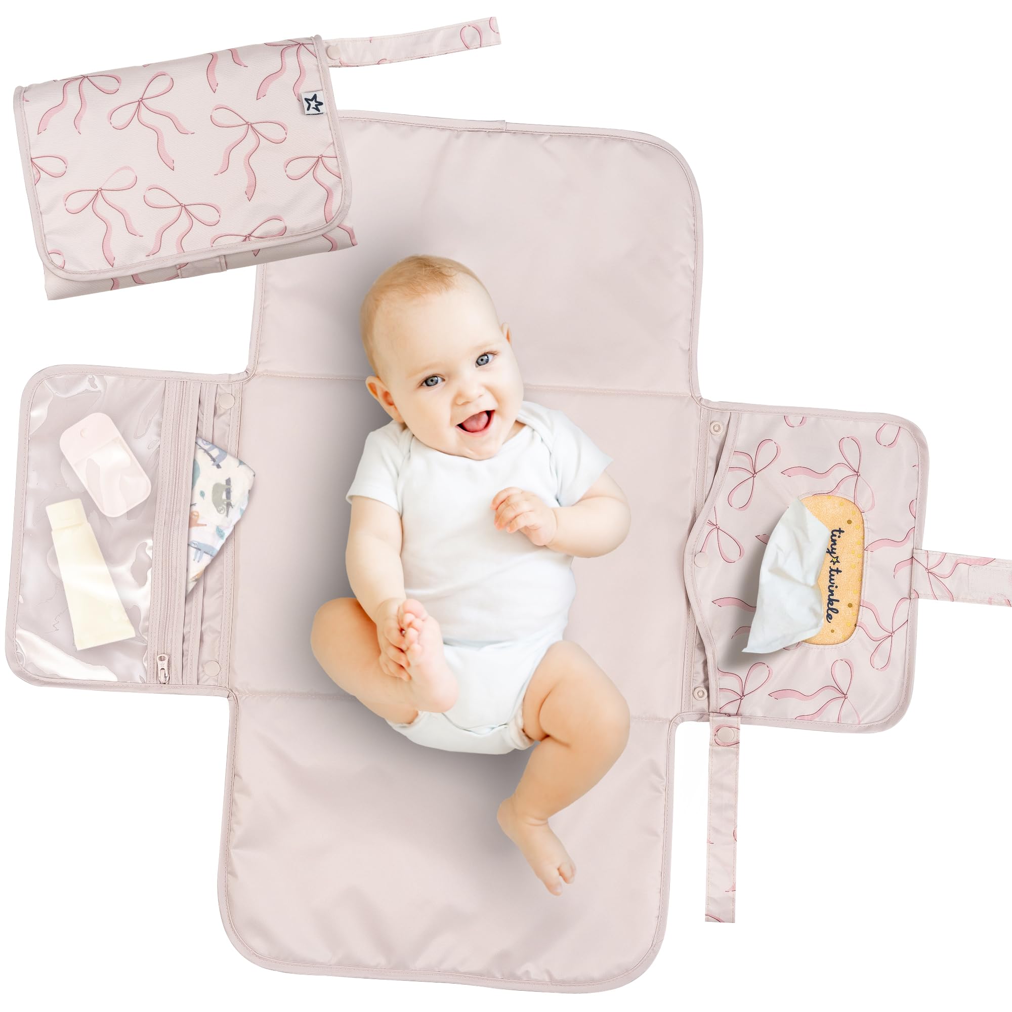 Tiny Twinkle vista frontal del cambiador plegado, práctico para llevar