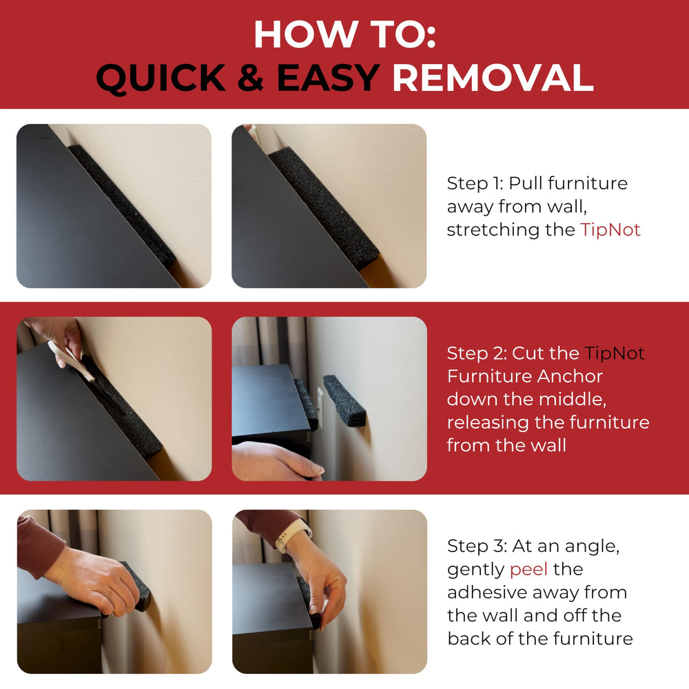 TIPNOT demostración de instalación pegando el anclaje al mueble para estabilidad